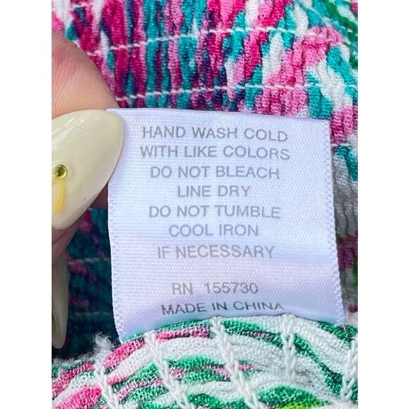 Rose + Olive Smocked Palm Leaf Print Ruffle Strap Tank Top - Size Medium - Picture 5 of 9